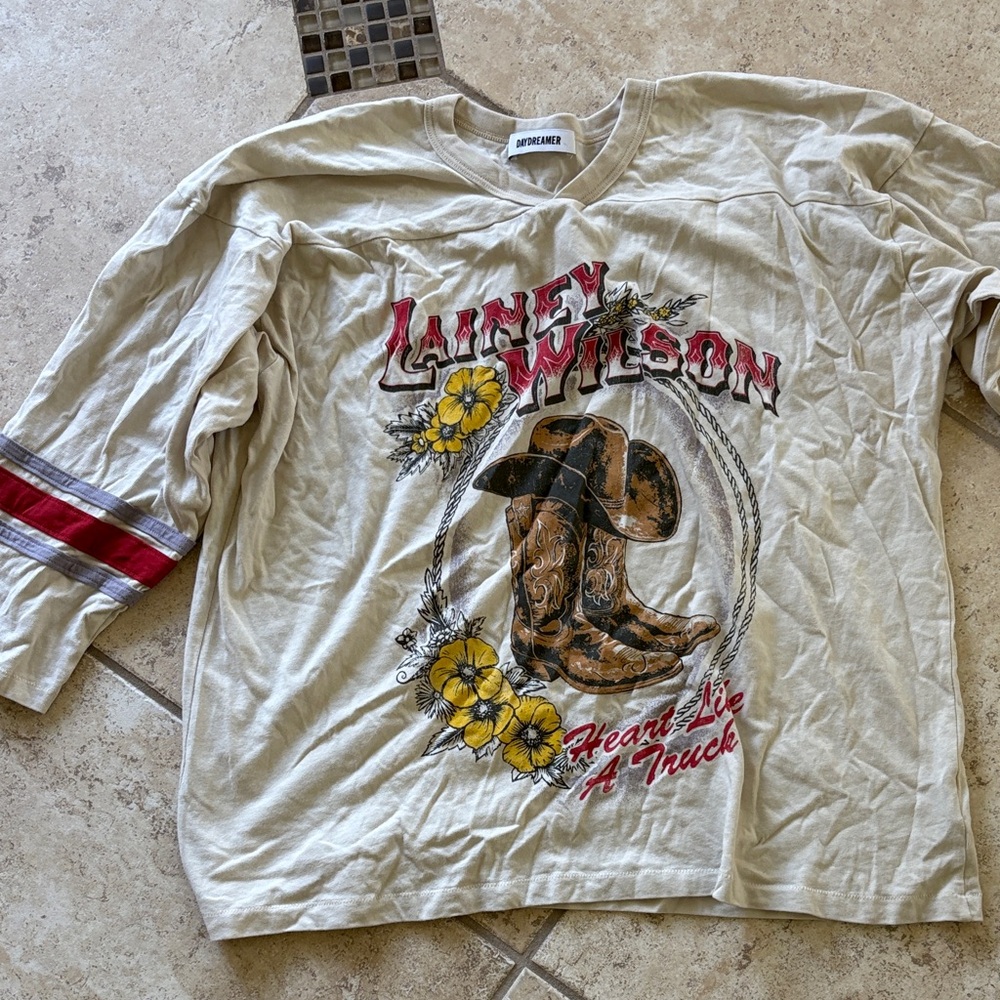 Daydreamer Cream Long Sleeve Tee with Red and Yellow Accents